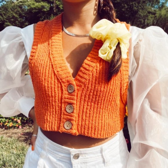 Free People Orange Colby Sweater Vest 